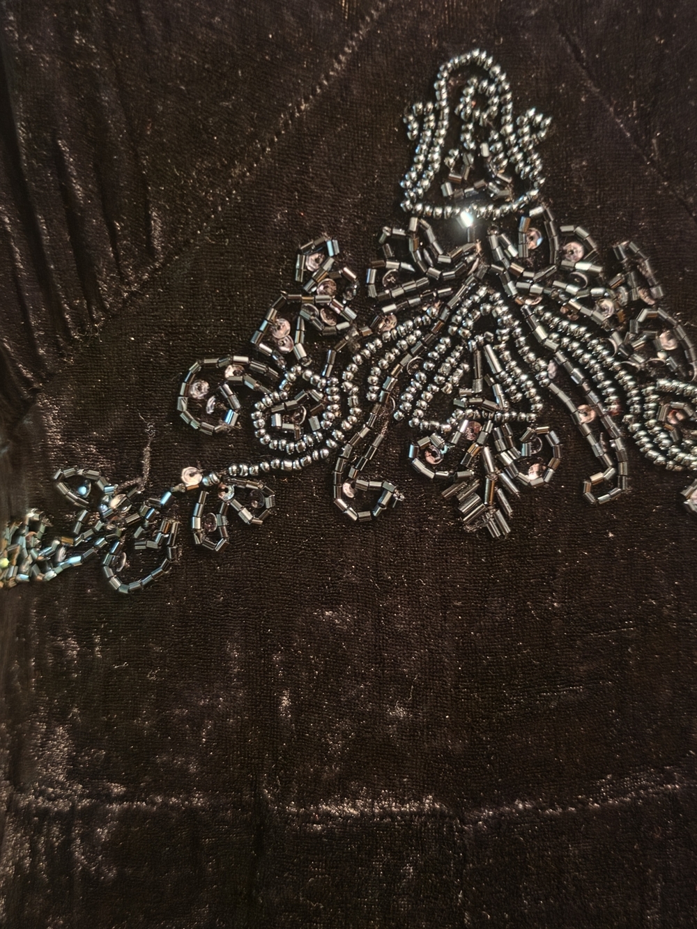 VTG Y2K Karen Kane Black Velvet Beaded Midi Dress M - Picture 3 of 8